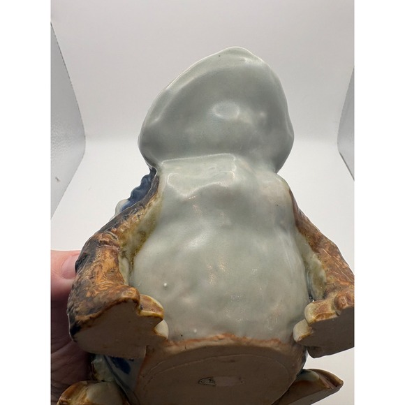 Vintage Ceramic Toad Figurine Realistic Glazed Brown Blue Garden Statue 6.5 Inch - Picture 7 of 11